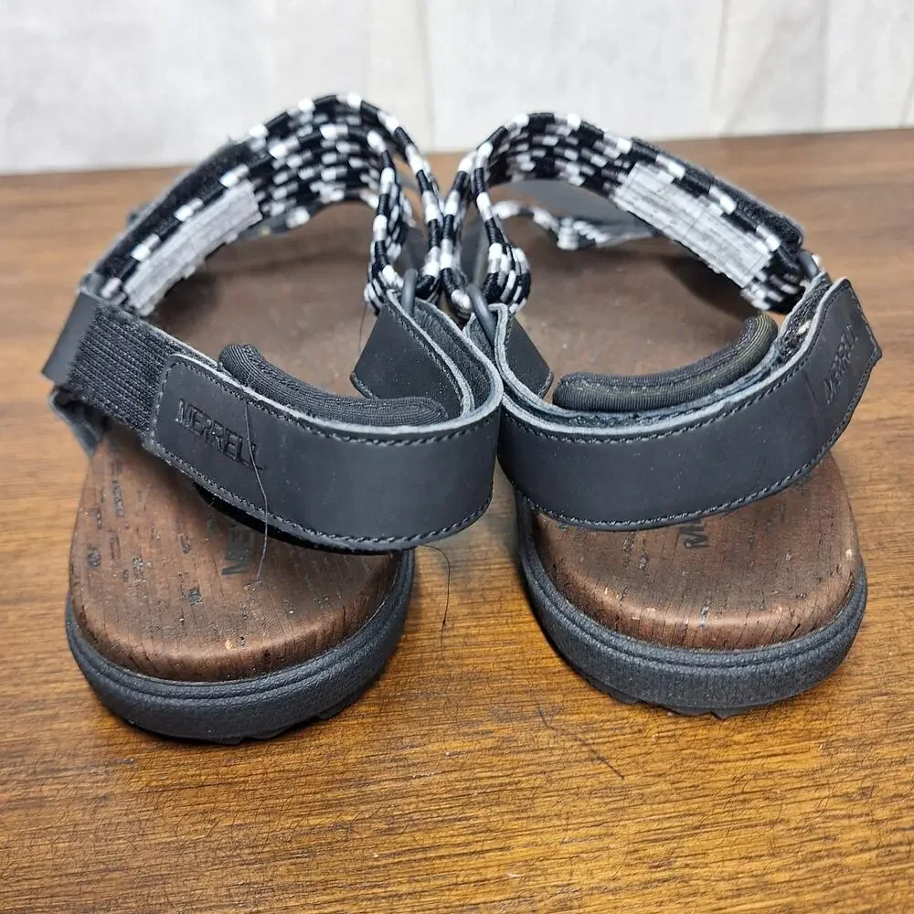 Merrell around town sunvue woven strap sandals hiking comfort beach black/white